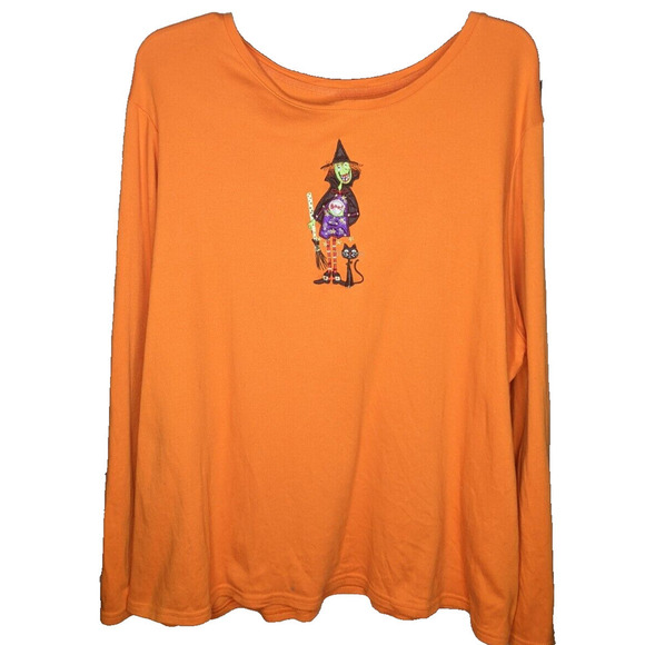 Halloween Top LS Tshirt Witch Embroidered 100% Cotton READ - Picture 6 of 8